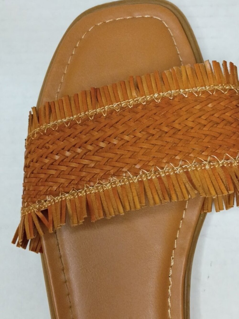Pierre Dumas Tan Raffia Fringe Slide Sandals Women's Size 11 - Picture 9 of 9